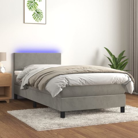 Łóżko kontynentalne z materacem i LED, szare 80x200 cm, aksamit