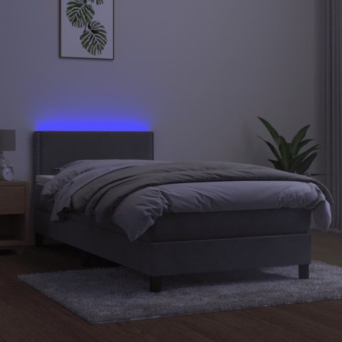 Łóżko kontynentalne z materacem i LED, szare 90x200 cm, aksamit