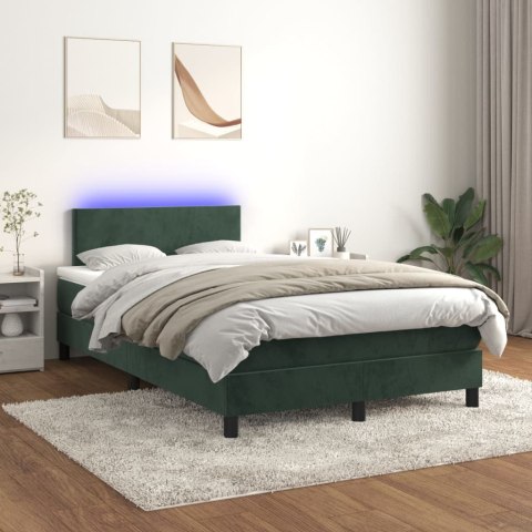 Łóżko kontynentalne z materacem i LED zielony aksamit 120x200cm