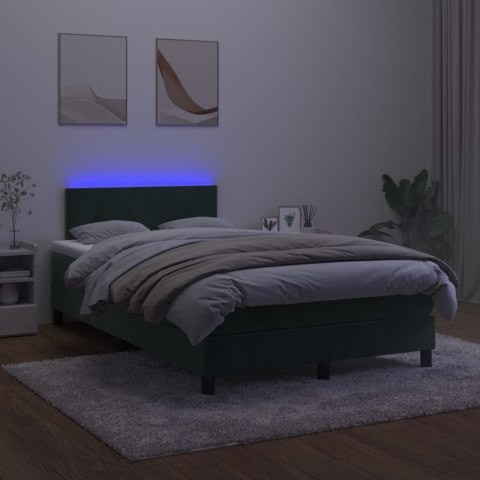 Łóżko kontynentalne z materacem i LED zielony aksamit 120x200cm