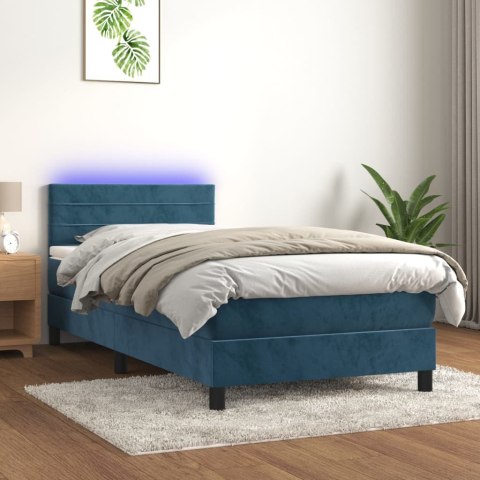 Łóżko kontynentalne, materac i LED, niebieski aksamit 90x200 cm