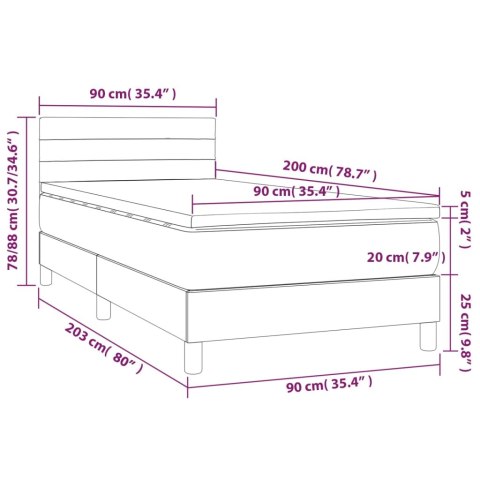 Łóżko kontynentalne, materac i LED, niebieski aksamit 90x200 cm
