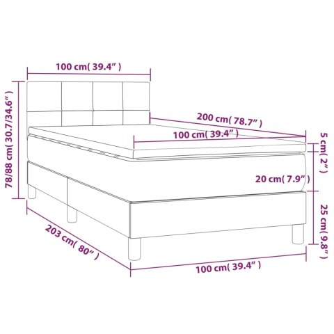 Łóżko kontynentalne z materacem i LED, różowy aksamit 100x200cm