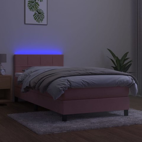 Łóżko kontynentalne z materacem i LED, różowy aksamit 90x190 cm