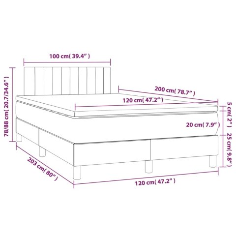 Łóżko kontynentalne z materacem i LED, szare 120x200cm, aksamit
