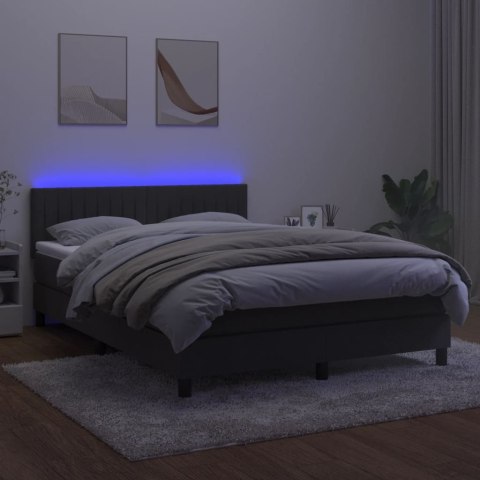 Łóżko kontynentalne z materacem i LED, szary aksamit, 140x200cm