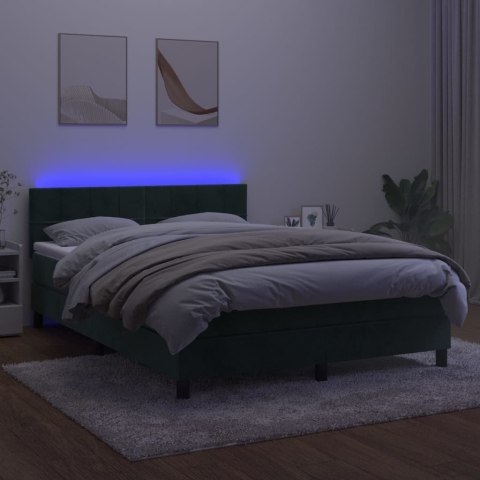 Łóżko kontynentalne z materacem i LED zielony aksamit 140x190cm