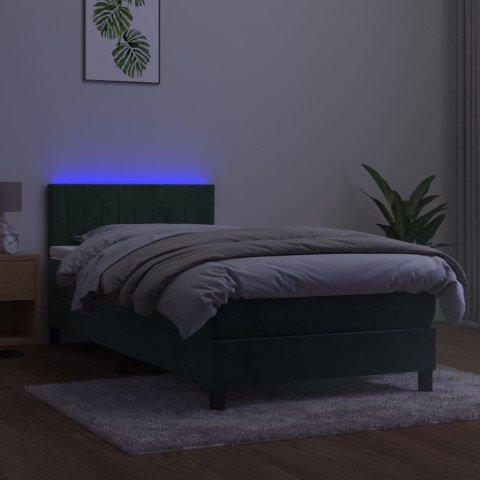 Łóżko kontynentalne z materacem i LED zielony aksamit 80x200 cm