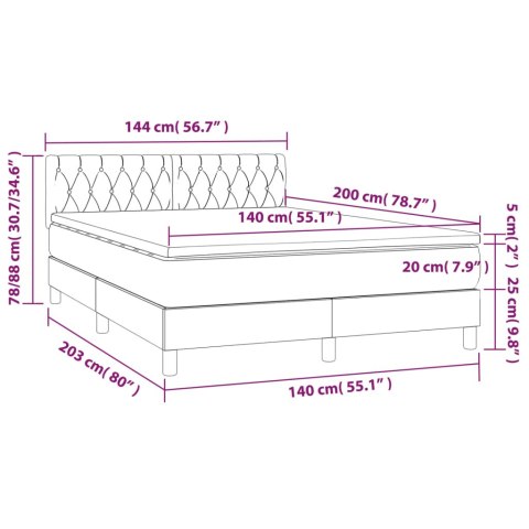 Łóżko kontynentalne, materac i LED, niebieski aksamit 140x200cm