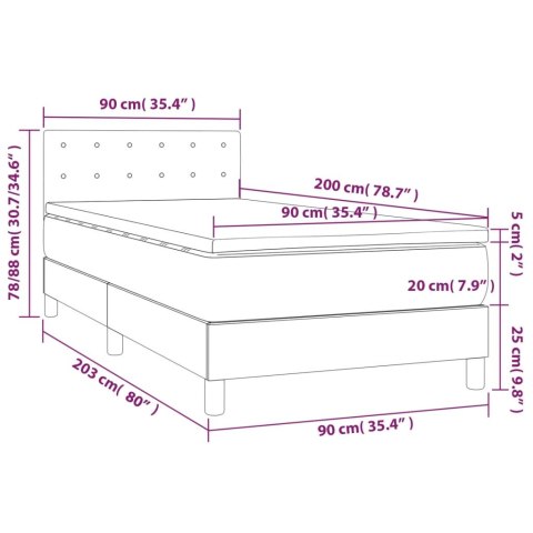 Łóżko kontynentalne, materac i LED, niebieski aksamit 90x200 cm