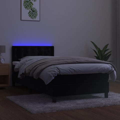 Łóżko kontynentalne z materacem i LED, czarny aksamit 100x200cm
