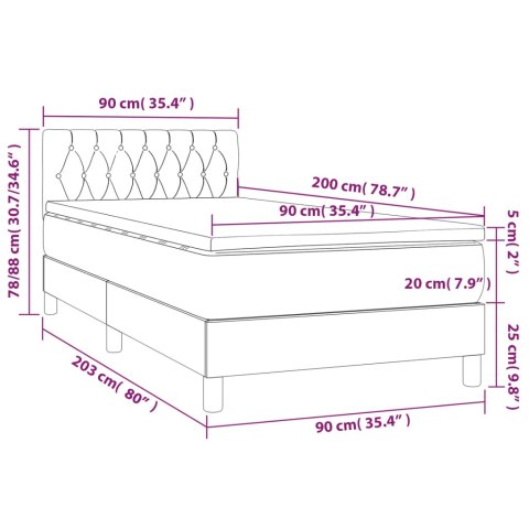 Łóżko kontynentalne z materacem i LED, czarny aksamit 90x200 cm