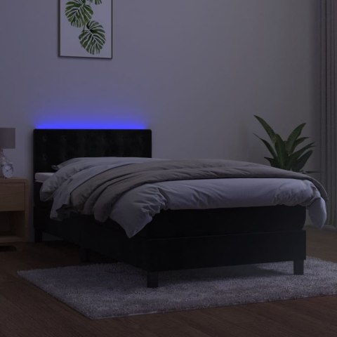 Łóżko kontynentalne z materacem i LED, czarny aksamit 90x200 cm