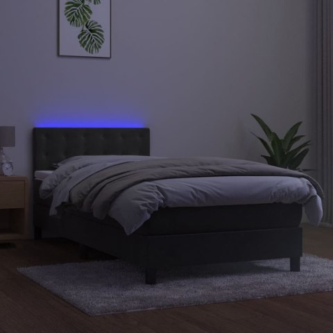 Łóżko kontynentalne z materacem i LED, szary aksamit, 90x200 cm
