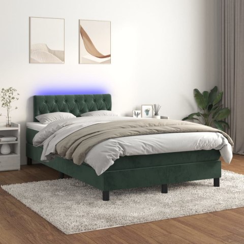 Łóżko kontynentalne z materacem i LED zielony aksamit 120x200cm