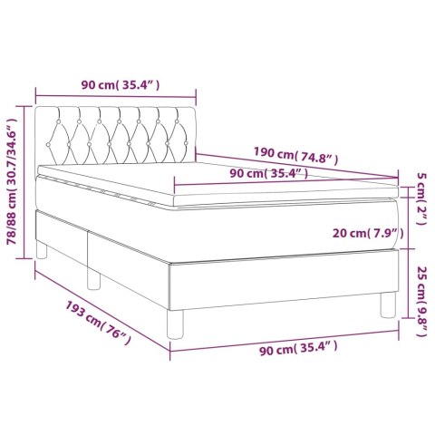 Łóżko kontynentalne z materacem i LED zielony aksamit 90x190 cm