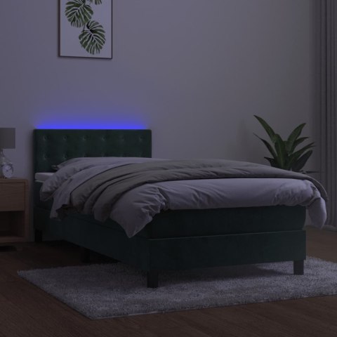 Łóżko kontynentalne z materacem i LED zielony aksamit 90x190 cm