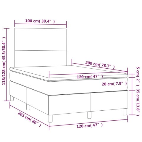 Łóżko kontynentalne, materac i LED cappuccino 120x200cm
