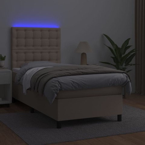 Łóżko kontynentalne, materac i LED cappuccino ekoskóra 90x200cm