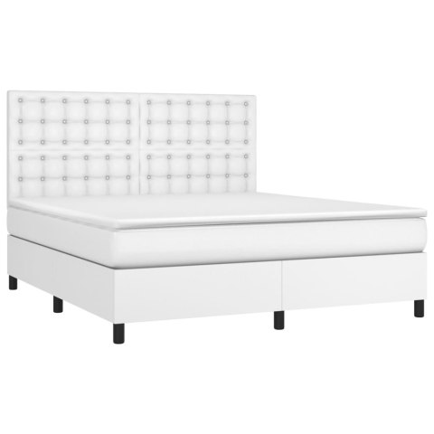 Łóżko kontynentalne z materacem i LED, biała ekoskóra 160x200cm