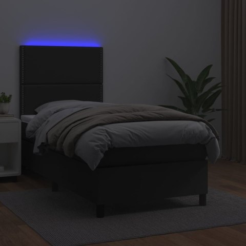 Łóżko kontynentalne z materacem i LED czarna ekoskóra 100x200cm