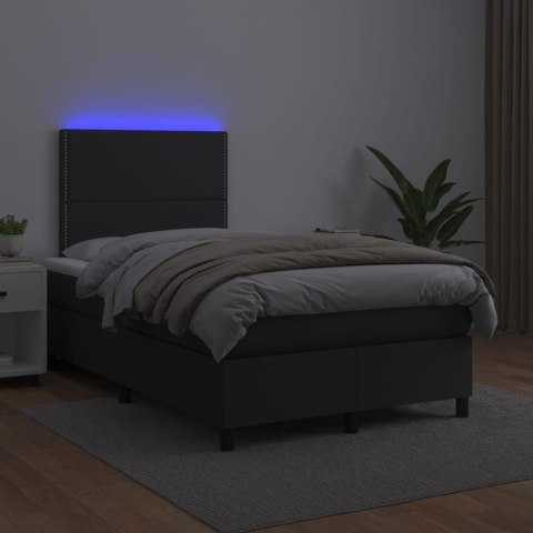 Łóżko kontynentalne z materacem i LED czarna ekoskóra 120x200cm