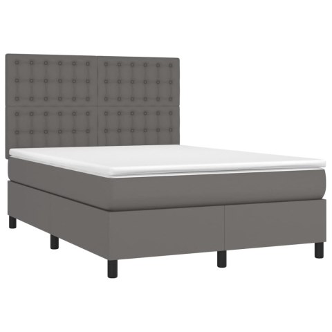 Łóżko kontynentalne z materacem i LED, szara ekoskóra 140x190cm