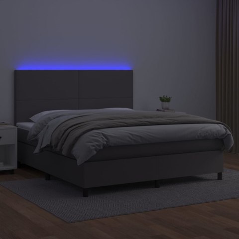 Łóżko kontynentalne z materacem i LED, szara ekoskóra 160x200cm