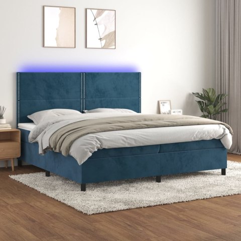 Łóżko kontynentalne, materac i LED, niebieski aksamit 200x200cm