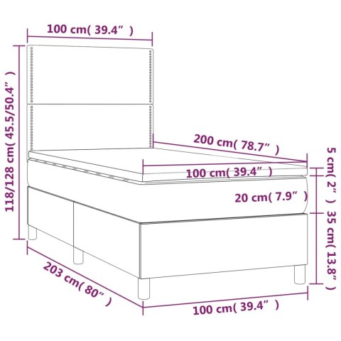 Łóżko kontynentalne z materacem i LED, czarny aksamit 100x200cm