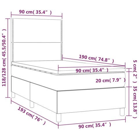 Łóżko kontynentalne z materacem i LED, czarny aksamit 90x190 cm