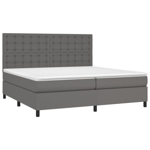 Łóżko kontynentalne z materacem i LED, szara ekoskóra 200x200cm