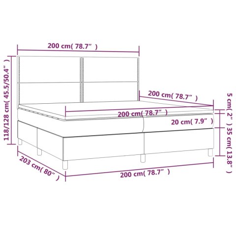 Łóżko kontynentalne z materacem i LED, szare 200x200cm, aksamit