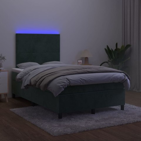 Łóżko kontynentalne z materacem i LED zielony aksamit 120x200cm