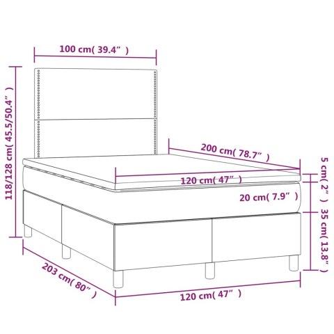 Łóżko kontynentalne z materacem i LED zielony aksamit 120x200cm