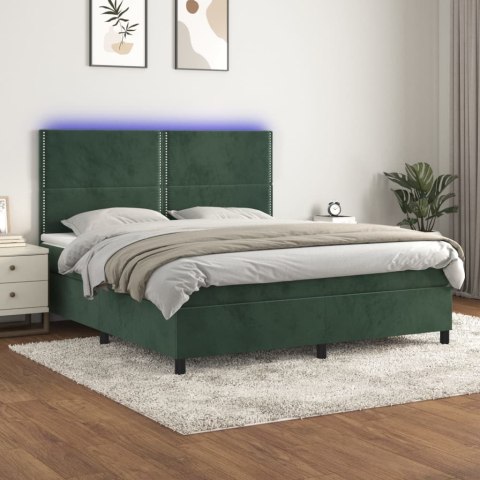Łóżko kontynentalne z materacem i LED zielony aksamit 180x200cm