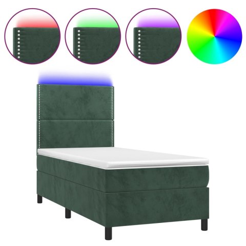 Łóżko kontynentalne z materacem i LED zielony aksamit 90x200 cm