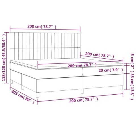 Łóżko kontynentalne, materac i LED, niebieski aksamit 200x200cm