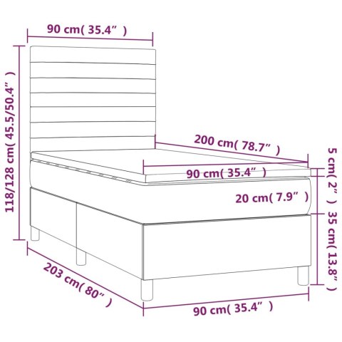 Łóżko kontynentalne, materac i LED, niebieski aksamit 90x200 cm