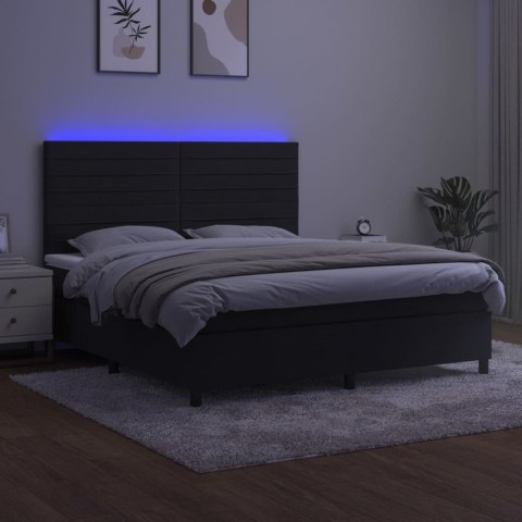 Łóżko kontynentalne z materacem i LED, czarny aksamit 180x200cm