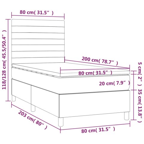 Łóżko kontynentalne z materacem i LED, czarny aksamit 80x200 cm