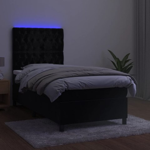 Łóżko kontynentalne z materacem i LED, czarny aksamit 80x200 cm