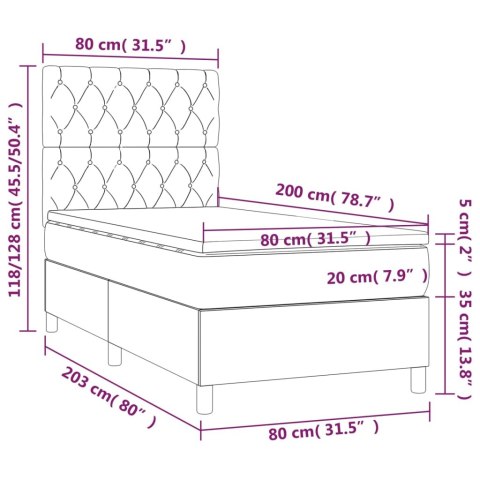 Łóżko kontynentalne z materacem i LED, czarny aksamit 80x200 cm