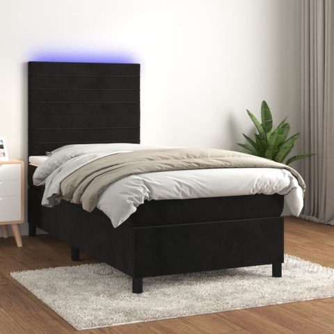 Łóżko kontynentalne z materacem i LED, czarny aksamit 90x200 cm