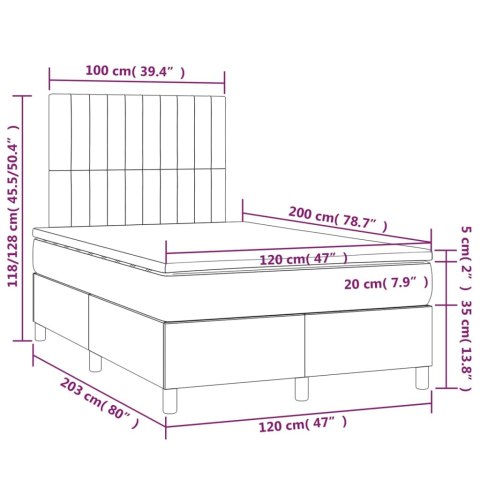 Łóżko kontynentalne z materacem i LED, różowy aksamit 120x200cm
