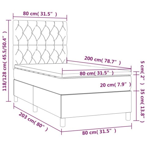 Łóżko kontynentalne z materacem i LED, różowy aksamit 80x200 cm