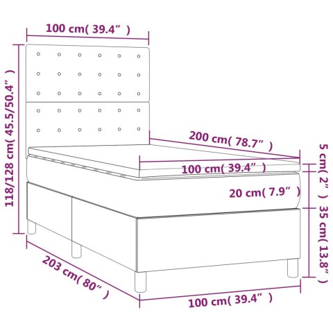 Łóżko kontynentalne, materac i LED, niebieski aksamit 100x200cm