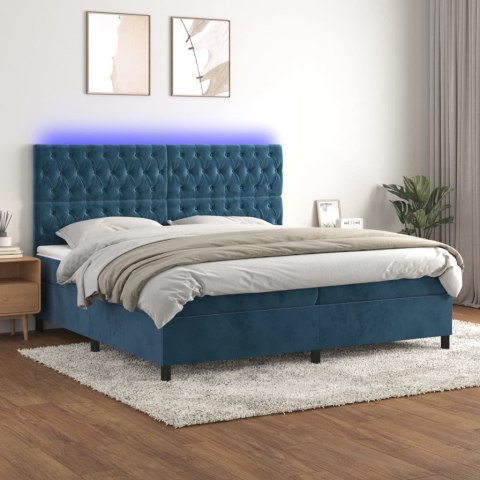Łóżko kontynentalne, materac i LED, niebieski aksamit 200x200cm
