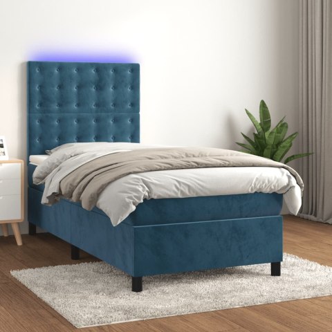 Łóżko kontynentalne, materac i LED, niebieski aksamit 90x200 cm