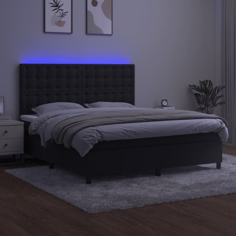 Łóżko kontynentalne z materacem i LED, czarny aksamit 160x200cm